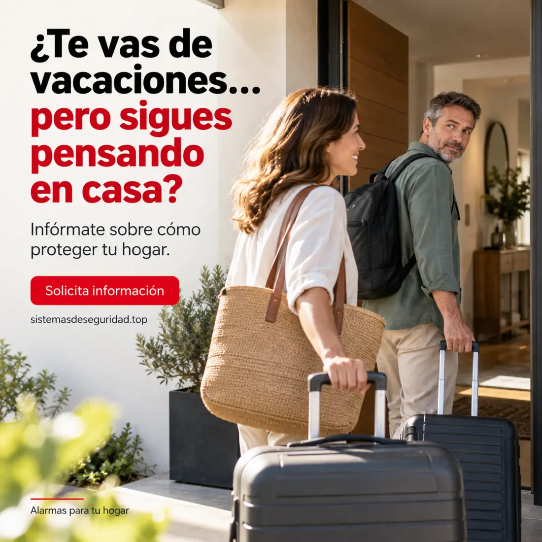 Pareja saliendo de viaje desde su vivienda