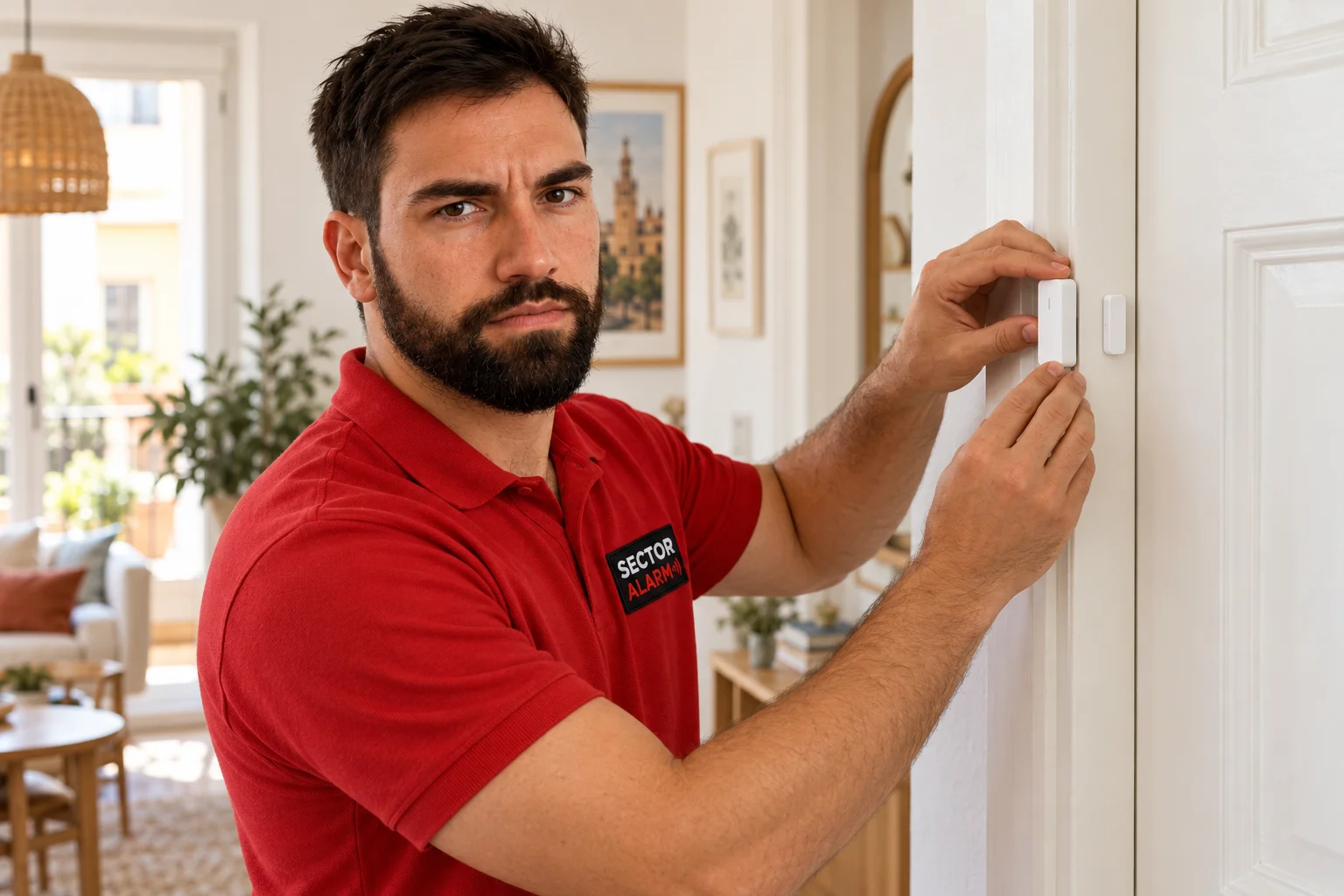 Ricardo junto a un sistema de seguridad en una vivienda